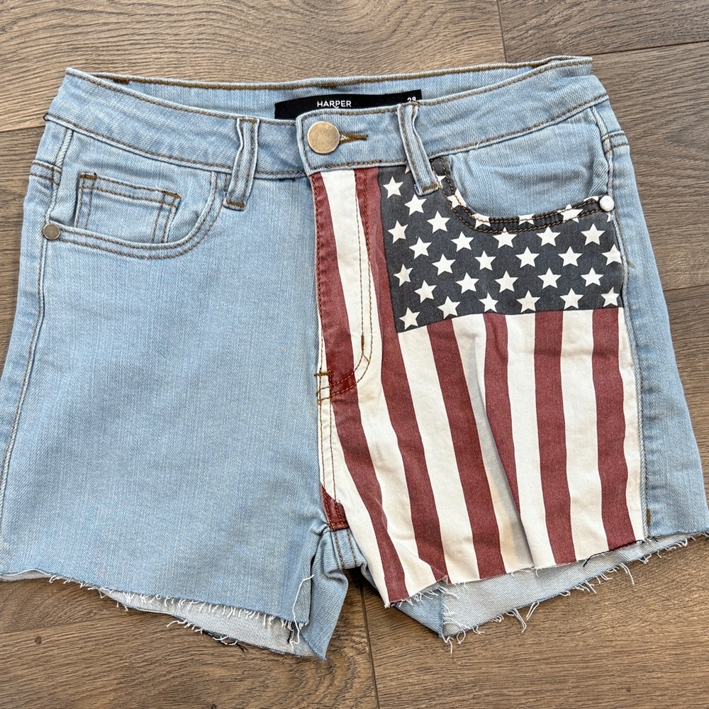 Harper Denim Shorts with Flag Accent